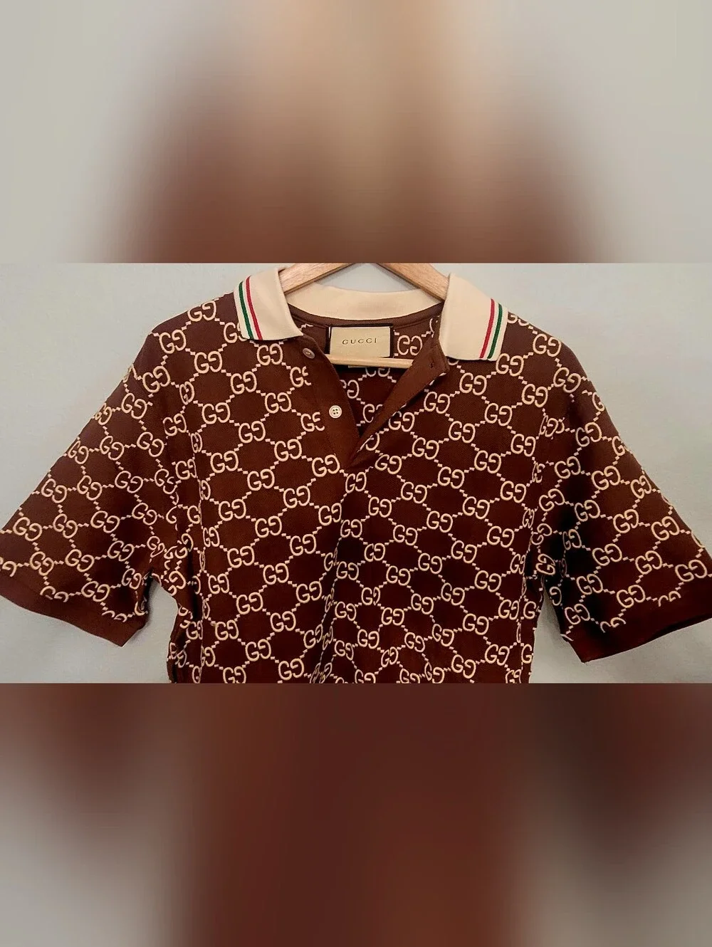 🇮🇹 Gucci Embroidered 👕Brown and Cream GG🇮🇹 Monogram Polo✨️